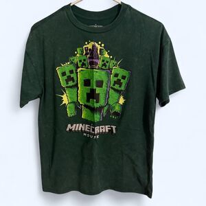 Minecraft t-shirt boys L green Creeper Movie short sleeve mineral wash graphic